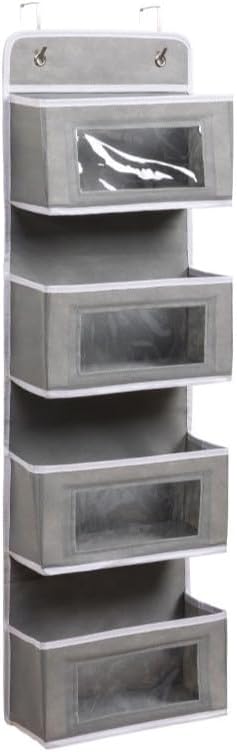 1 Pack 4-Shelf Over Door Hanging Organizer Houseware Storage Bag Wall Mount Containers，Storage Bag for Bedroom, Kitchen, Cabinet Wall(Gray)