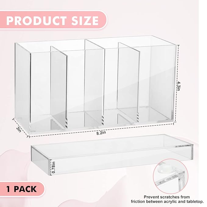 1 Pack 4 Compartment Acrylic Makeup Organizer with Lid Lash Cart Organizer for Lash Techs Bathroom Storage with 4 Tray Eyelash Mascara Brushes Supplies Brush Holder for Cosmetics or Office Supplies - Image 2