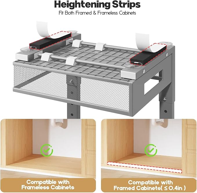 1 Pack 19IN Depth Under Sink Organizer, 2-Tier Pull Out Cabinet Organizer With Smooth Circular Rail, Large Capacity Metal Mesh Sliding Drawers For Bathroom& Kitchen Storage,Height Adjustable-Gun Gray - Image 4