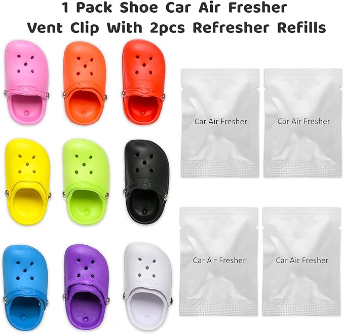 1 Pack Cute Shoe Shape Air Freshener Clip with 2 Refills, Replacement Pads (Green) Car Decor, Perfume Clip Accessories - Image 2
