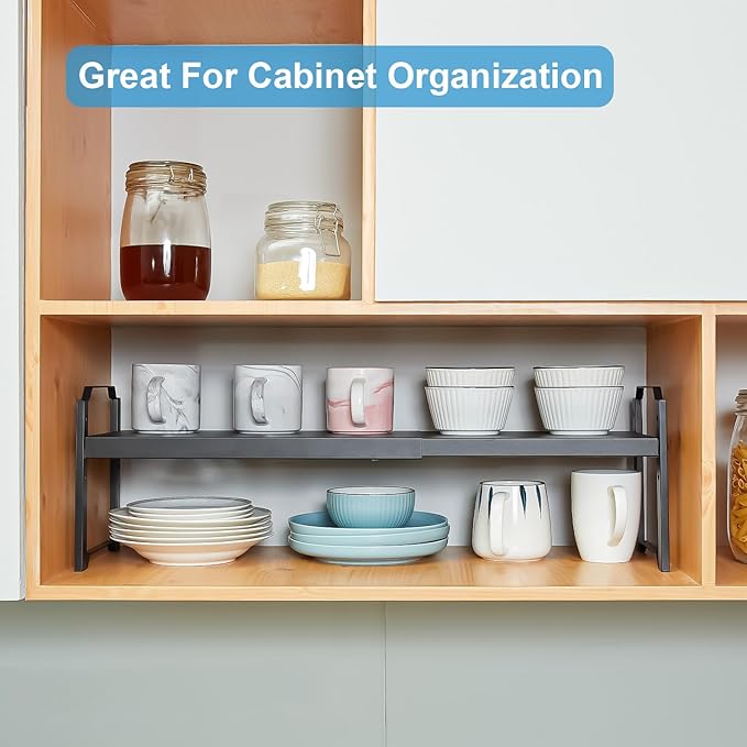 1 Pack Expandable Cabinet Countertop Shelves, Stackable Shelves Organizers for Kitchen Cabinet Countertop Storage, Adjustable Counter Cupboard Pantry Organizer Shelf Rack Stand, Length:25.5" - Image 6