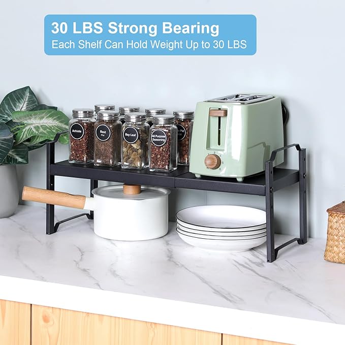 1 Pack Expandable Cabinet Countertop Shelves, Stackable Shelves Organizers for Kitchen Cabinet Countertop Storage, Adjustable Counter Cupboard Pantry Organizer Shelf Rack Stand, Length:25.5" - Image 4